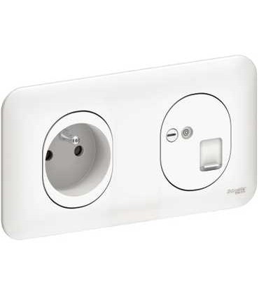 RJ45 CAT5 + Prise 2P+T Schneider Ovalis Horizontal 71mm + Plaque - Blanc