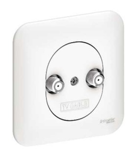 Prise TV MULTI SERVICES Schneider Ovalis + Plaque - Blanc