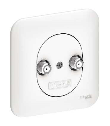 Prise TV MULTI SERVICES Schneider Ovalis + Plaque - Blanc