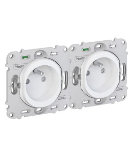 Double prises 2P+T Ovalis - horizontal entraxe 71mm - sans plaque- Blanc