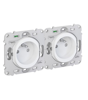 Double prises 2P+T Ovalis - horizontal entraxe 71mm - sans plaque- Blanc