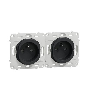 Double prises 2P+T Ovalis - horizontal entraxe 71mm - sans plaque- Anthracite