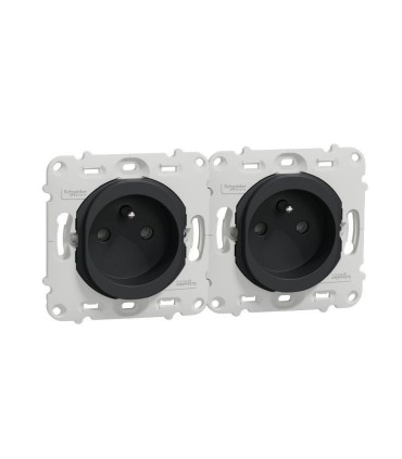 Double prises 2P+T Ovalis - horizontal entraxe 71mm - sans plaque- Anthracite