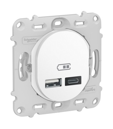 Double prise USB Ovalis type A+C - 5Vcc - 2,4A - Blanc