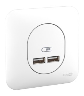 Double chargeur USB 2.1 A Ovalis avec plaque de fintion - Blanc