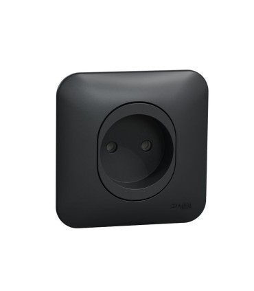 Prise 2 Pôles Ovalis 16A avec griffes et plaque - Anthracite