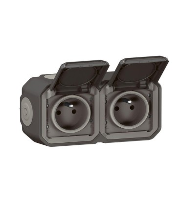 Double prise Plexo horizontale avec volet complète saillie - anthracite