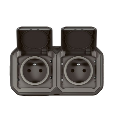 Double prise Plexo horizontale avec volet complète saillie - anthracite