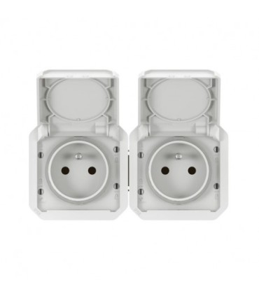 Double prise Plexo horizontale avec volet complète saillie - blanc