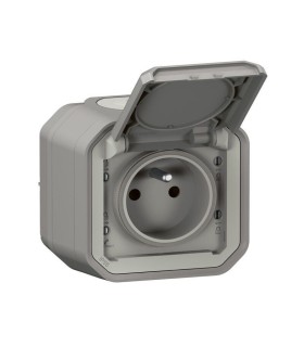 Prise avec volet Plexo 16A 2P+T complète saillie - gris