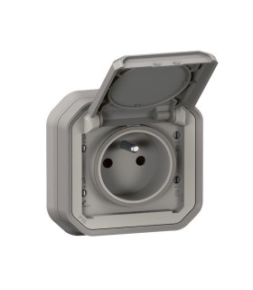 Prise avec volet Plexo 16A complète encastrée avec griffes - gris