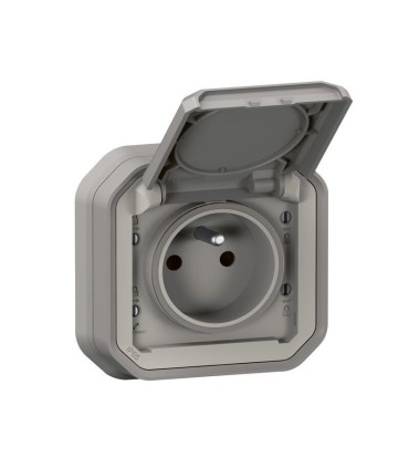 Prise avec volet Plexo 16A complète encastrée avec griffes - gris