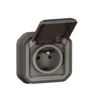 Prise avec volet Plexo 16A encastrée anthracite