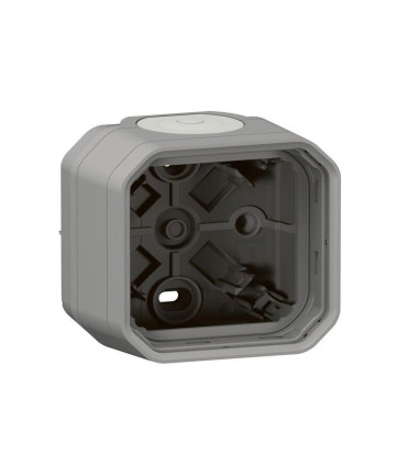 Boîtier apparent 1 poste Plexo avec 2 embouts et 1 entrée - gris