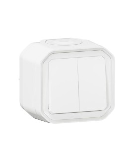 Double interupteur / va-et-vient ou poussoir Plexo complet saillie - blanc