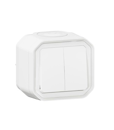 Double interupteur / va-et-vient ou poussoir Plexo complet saillie - blanc