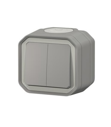 Lot de 3 prises + 2 va-et-vient + commande double Plexo complet saillie - gris