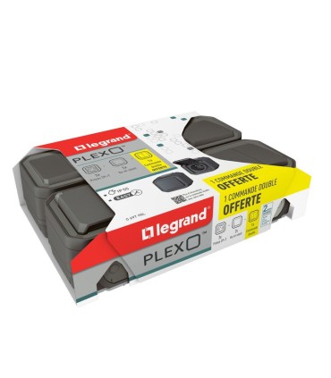 Lot de 3 prises + 2 va-et-vient + commande double Plexo saillie - anthracite