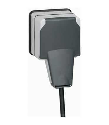 Prise 2P+T avec volet IP66 fiche engagée Plexo complet 16A gris