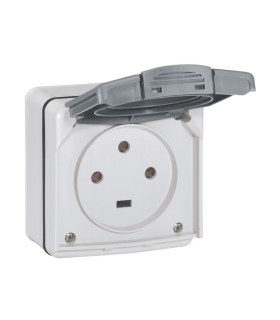 Prise 3P+T étanche 20A Plexo complète IP55 saillie gris