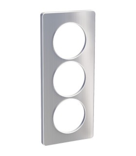 Plaque Aluminium brossé avec liseré Blanc Odace Touch, 3 postes verticaux entraxe 57mm