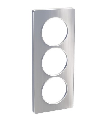 Plaque Aluminium brossé avec liseré Blanc Odace Touch, 3 postes verticaux entraxe 57mm