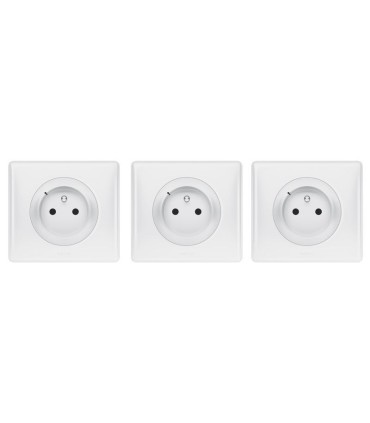Lot de 3 prises 2 P+T connectées Céliane with Netatmo complète blanche