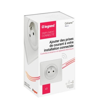 Lot de 3 prises 2 P+T connectées Céliane with Netatmo complète blanche