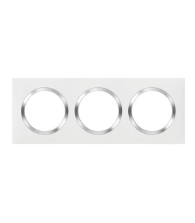 Plaque carrée dooxie 3 postes finition blanc avec bague effet chrome