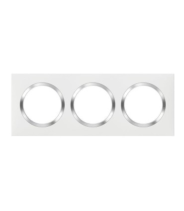Plaque carrée dooxie 3 postes finition blanc avec bague effet chrome