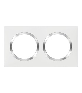 Plaque carrée dooxie 2 postes finition blanc avec bague effet chrome