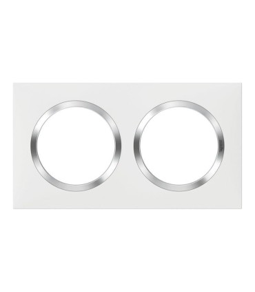 Plaque carrée dooxie 2 postes finition blanc avec bague effet chrome