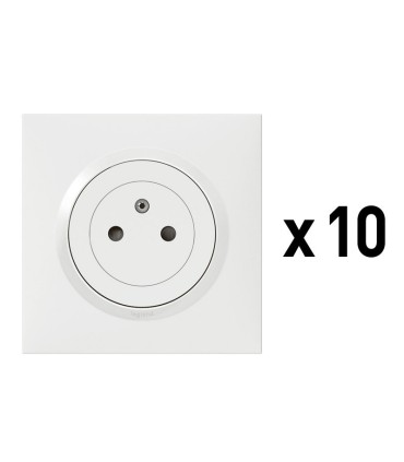 Lot de 10 prises de courant 2P+T Surface Dooxie blanches