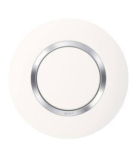 Plaque ronde dooxie 1 poste finition blanc avec bague effet chromé