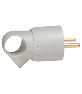 Fiche plastique 2P+T 16A à anneau avec étiquette avec Gencod gris