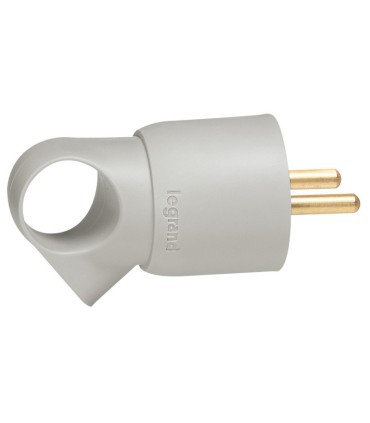 Fiche plastique 2P+T 16A à anneau avec étiquette avec Gencod gris