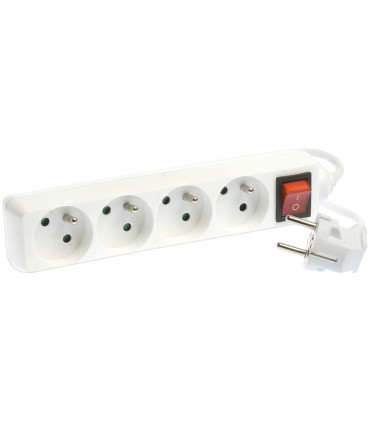 Bloc 4 prises 2P+T 16A blanc avec interrupteur
