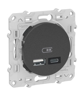 Prise USB double Odace type A+C - 5 Vcc - 2,4A - Anthracite