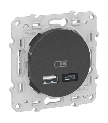 Prise USB double Odace type A+C - 5 Vcc - 2,4A - Anthracite