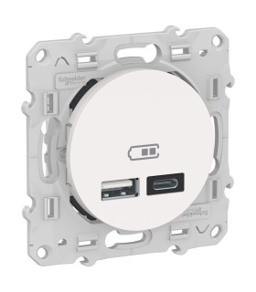 Prise USB double Odace  type A+C  - 5 Vcc - 2,4A - Blanc