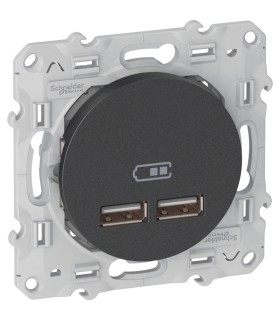 Double chargeur USB Odace Type A+A - 2.1 A - Anthracite
