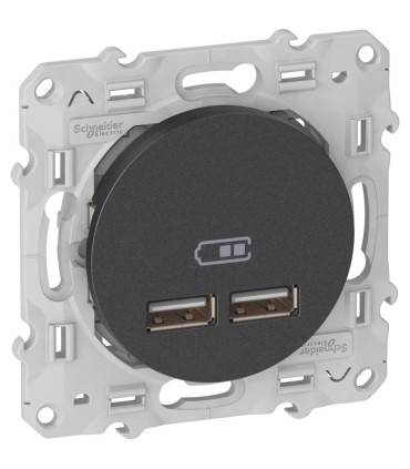 Double chargeur USB Odace Type A+A - 2.1 A - Anthracite