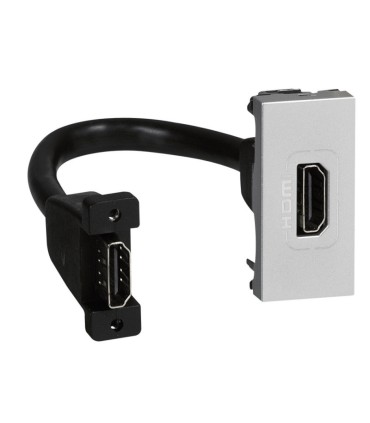 Prise HDMI type A Mosaic version 2.0 préconnectorisée 1 module Aluminium