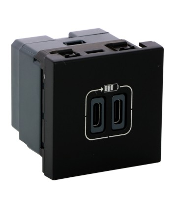 Chargeur 2 USB Type-C 3A 5V 15W Mosaic 2 modules 230V - noir