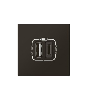 Chargeur USB Type A + C Mosaic Link 3A 15W raccordement latéral 2 modules noir mat
