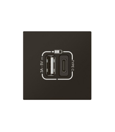 Chargeur USB Type A + C Mosaic Link 3A 15W raccordement latéral 2 modules noir mat