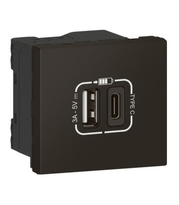 Chargeur USB Type A + C Mosaic Link 3A 15W raccordement latéral 2 modules noir mat