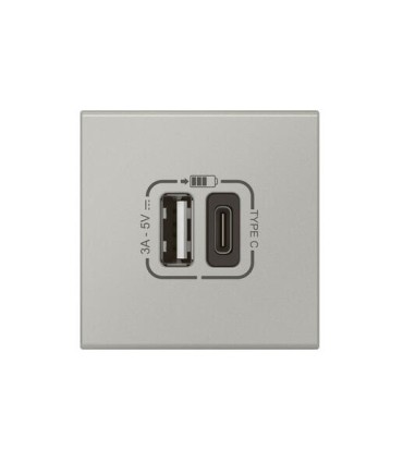 Chargeur USB Type A +C 3A 15W Mosaic Link raccordement latéral 2 modules Aluminium