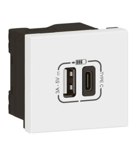 Chargeur USB Type A + C 3A 15W Mosaic Link 2 modules blanc