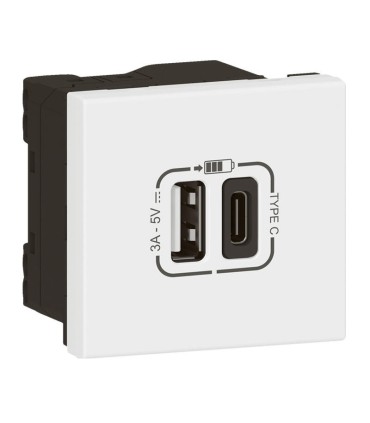 Chargeur USB Type A + C 3A 15W Mosaic Link 2 modules blanc